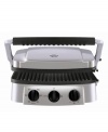 A countertop chef that never backs down from any meal-in-the-making. The ideal indoor grill, this versatile 4-in-1 press takes on meats, waffles, paninis and more with a hinged griddle cover, six temperature controls and 5 interchangeable jumbo nonstick grill plates. Model 8147. 1-year limited warranty.