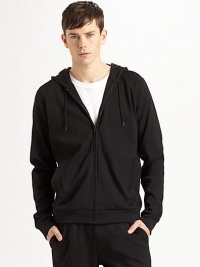 An essential layer for today, tomorrow and forever in super-soft cotton jersey. Drawstring hood Zip front Side slash pockets About 26 from shoulder to hem Machine wash Imported An essential layer for today, tomorrow and forever in super-soft cotton jersey. Drawstring hood Zip front Side slash pockets About 26 from shoulder to hem Machine wash Imported