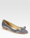 Twinkling glitter drapes a metallic leather flat, concluding with a point toe and skinny bow. Glitter-coated metallic leather and Lurex upperLeather lining and solePadded insoleImportedOUR FIT MODEL RECOMMENDS ordering true size. 