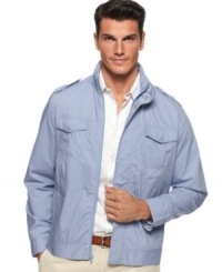 Keep yourself protected from the elements in style with this windbreaker jacket from Perry Ellis. Keep yourself protected from the elements in style with this windbreaker jacket from Perry Ellis.