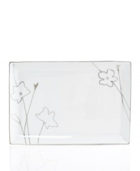 Wildflowers sparkle as they grow on the glazed white porcelain of Charter Club's Platinum Silhouette dinnerware. The dishes have a banded edge that adds a classic touch to a platter with modern spirit. Wildflowers sparkle as they grow on the glazed white porcelain of Charter Club's Platinum Silhouette dinnerware. The dishes have a banded edge that adds a classic touch to a platter with modern spirit.