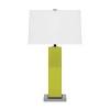 Make an impression with this eye-catching, sleek lamp. Available in an array of colors, it is accented with polished nickel and topped with an off white drum shade.