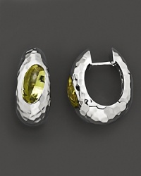 Lemon quartz set in sculpted sterling silver hoops. By Roberto Coin.