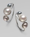 A trio of glistening mabe pearls faceted in sterling silver makes for a classic design. 6mm, 8mm & 10mm mabe pearls Sterling Silver Drop, about 1 Ear wire back Made in Spain 