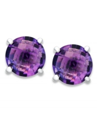 A poignant touch. Set in sterling silver posts sits brilliant round-cut amethyst (6 ct. t.w.). Approximate diameter: 1/2 inch. A poignant touch. Set in sterling silver posts sits brilliant round-cut amethyst (6 ct. t.w.). Approximate diameter: 1/2 inch.