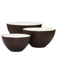 Make everyday meals a little more fun with mix-and-match from Noritake dinnerware. The dishes of the set are dressed in two contrasting hues-one glazed, one matte-and create a tabletop with endless possibilities. These clean, modern bowls are in three sizes to suit any meal. Make everyday meals a little more fun with mix-and-match from Noritake dinnerware. The dishes of the set are dressed in two contrasting hues-one glazed, one matte-and create a tabletop with endless possibilities. These clean, modern bowls are in three sizes to suit any meal.