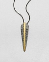 Radiant 23k goldplating on a sterling silver feather base with a link chain. 23k goldplated sterling silverSterling silverLength, about 28 to 30 adjustablePendant size, about 2.17Lobster clasp closureImported