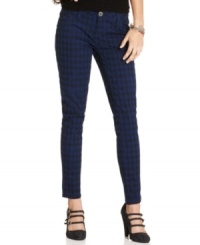 Get your print on in these twill skinny pants from Freestyle! Sports a timeless five-pocket style and rich, houndstooth design. Get your print on in these twill skinny pants from Freestyle! Sports a timeless five-pocket style and rich, houndstooth design.