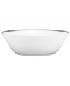 Go platinum. A solid band and three tiers of sparkling squares in white porcelain give the Pembroke Platinum vegetable bowl a look that's festive yet refined. A brilliant addition to a contemporary dinnerware collection by Noritake. Item differs slightly from product shown; no platinum banding at base.