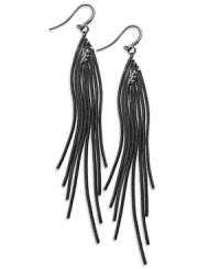 Chic chains! Add an edgy effect to your wardrobe with these dramatic chain drop earrings from Alfani. Made in hematite tone mixed metal, they're a seriously stylish choice. Approximate drop: 3-5/8 inches. Chic chains! Add an edgy effect to your wardrobe with these dramatic chain drop earrings from Alfani. Made in hematite tone mixed metal, they're a seriously stylish choice. Approximate drop: 3-5/8 inches.