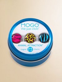 Packaged in a magnetic, reusable gift tin, these three animal print charms click onto any MOGO charm bracelet. With so many styles there is a charm to match every mood!Silvertone and resinMagnetic attachmentSuitable for ages 8 and upImported Please note: Bracelet sold separately. Packaged in a magnetic, reusable gift tin, these three animal print charms click onto any MOGO charm bracelet. With so many styles there is a charm to match every mood!Silvertone and resinMagnetic attachmentSuitable for ages 8 and upImported Please note: Bracelet sold separately.