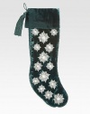 EXCLUSIVELY AT SAKS. Hand-beaded snowflakes shimmer on this velvety Christmas stocking, from renowned designer Sudha Pennathur. HandcraftedVelvet with beaded embroidery and rayon cord21L; 7½ top openingDry cleanImported