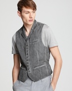 Weathered and detailed with close-set buttons and darting for a slimmer fit, this vest adds edge to your everyday look.
