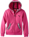 Puma - Kids Girls 2-6X Printed Trim Long Sleeve Hoodie, Raspberry Rose, 4