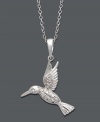 When sweet sparkle and the serenity of nature combine, you'll experience style perfection. This beautiful hummingbird pendant shines with the addition of round-cut diamonds (1/10 ct. t.w.). Setting and chain crafted in sterling silver. Approximate length: 18 inches. Approximate drop: 1 inch.