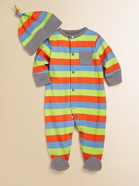 Rendered in plush cotton with bold stripes and a full snap front, your little angel will be cozy and cute in this charming one-piece with matching hat.CrewneckLong sleevesSnap-frontPatch pocketBottom snapsCottonMachine washImported Please note: Number of buttons/snaps may vary depending on size ordered. Rendered in plush cotton with bold stripes and a full snap front, your little angel will be cozy and cute in this charming one-piece with matching hat.CrewneckLong sleevesSnap-frontPatch pocketBottom snapsCottonMachine washImported Please note: Number of buttons/snaps may vary depending on size ordered.