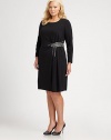 Made from super-soft jersey and featuring a stunning waist embellishment, a long-sleeve dress with midsection and hip flattering gathered details. Pleated necklineLong sleevesEmbellishment at gathered waistConcealed back zipperAbout 26 from natural waistViscose/polyamide/elastaneDry cleanImported