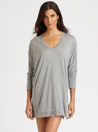Softest modal jersey draped from shoulder to hem in a cozy tunic-length pullover.V-neckDropped shouldersDolman sleevesGathered back88% modal/12% viscoseHand washImported Softest modal jersey draped from shoulder to hem in a cozy tunic-length pullover.V-neckDropped shouldersDolman sleevesGathered back88% modal/12% viscoseHand washImported