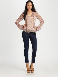 Ultra-feminine, semi-sheer confection with a delicate floral print, self tie at the neck and long bell sleeves. Scoopneck with self tieLong bell sleevesPolyesterMachine washImportedModel shown is 5'9½ (176cm) wearing US size Small. Ultra-feminine, semi-sheer confection with a delicate floral print, self tie at the neck and long bell sleeves. Scoopneck with self tieLong bell sleevesPolyesterMachine washImportedModel shown is 5'9½ (176cm) wearing US size Small.