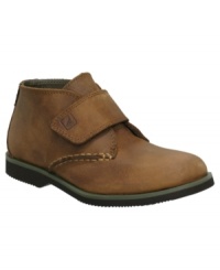 In these leather hook-and-loop closure boots from Sperry he can toe the line between urban style and rugged refinement. In these leather hook-and-loop closure boots from Sperry he can toe the line between urban style and rugged refinement.