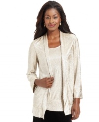Shine this season in JM Collection's crinkled metallic cardigan. Check out the matching tank top to make a twinset! Shine this season in JM Collection's crinkled metallic cardigan. Check out the matching tank top to make a twinset!