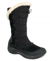 Merrell's Encore Apex boots are waterproof with a small strap that wraps around the ankle.