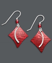 Artistic appeal. Jody Coyote's unique design lends a look of free-spiritedness with red patina brass drops accented by red crystal beads. Set in sterling silver. Approximate drop: 1-1/2 inches. Artistic appeal. Jody Coyote's unique design lends a look of free-spiritedness with red patina brass drops accented by red crystal beads. Set in sterling silver. Approximate drop: 1-1/2 inches.