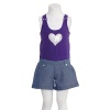 Little Girls 4 Purple Sequin Heart Denim Shorts Sleeveless Jumper