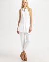An undeniably feminine take on a classic design, this stretch cotton style offers clean lines and waist-flattering details.Collar neckSleevelessWaist dartsButton frontPrincess seamsCurved hemAbout 31 from shoulder to hem72% cotton/23% polyamide/5% Lycra®Machine washImported of Italian fabric Model shown is 5'11 (180cm) wearing US size 4. 