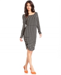 An allover graphic print adds a modern edge to this RACHEL Rachel Roy sheath dress -- perfect for a desk-to-dinner look! An allover graphic print adds a modern edge to this RACHEL Rachel Roy sheath dress -- perfect for a desk-to-dinner look!