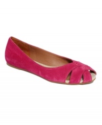 Look on the bright side. Bold hues lend fashionable flair to the open-toe Ester flats by Lucky Brand. Crafted in soft suede, they're an essential for your casual wardrobe. Look on the bright side. Bold hues lend fashionable flair to the open-toe Ester flats by Lucky Brand. Crafted in soft suede, they're an essential for your casual wardrobe.