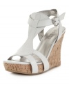 A neutral that will most certainly get noticed. The Priela sandals by GUESS feature a luxe leather silhouette atop an earthy cork wedge for leg-lengthening appeal.