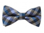 100% Silk Woven Colorful Gingham Blue and Gray Self-Tie Bow Tie