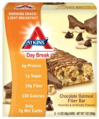 Atkins Day Break Chocolate Oatmeal Fiber Bar, 5-Count Bars (Pack of 2) Atkins Day Break Chocolate Oatmeal Fiber Bar, 5-Count Bars (Pack of 2)
