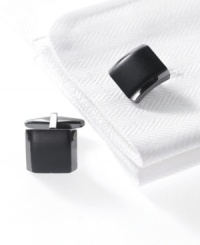 Diamonds in the rough. With a sandblasted center and shiny silver edges, these Kenneth Cole cufflinks show there's two sides to every guy. Diamonds in the rough. With a sandblasted center and shiny silver edges, these Kenneth Cole cufflinks show there's two sides to every guy.