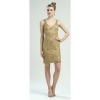 Sue Wong Womens Size 0-14 Gold Pencil Beaded Sleeveless Cocktail Dress