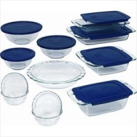 Pyrex Easy Grab 19-Piece Glass Bakeware Set with Blue Lids