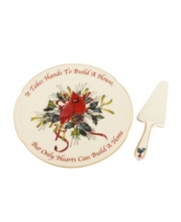 Make it a sweet part of your Christmas tradition or thank holiday hosts with this sentimental Winter Greetings collection of cake plates and servers. Featuring a cheery red cardinal, gold detail and heart-warming phrase. Make it a sweet part of your Christmas tradition or thank holiday hosts with this sentimental Winter Greetings collection of cake plates and servers. Featuring a cheery red cardinal, gold detail and heart-warming phrase.