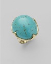 A dramatic dome of richly veined turquoise in a setting of 18k yellow gold. Turquoise 18k yellow gold Width, about 1¼ Length, about 1 Imported