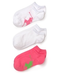 Ralph Lauren's cotton peds with a signature polo pony player printed in bright colors along sole. Style #7473PK Ralph Lauren's cotton peds with a signature polo pony player printed in bright colors along sole. Style #7473PK