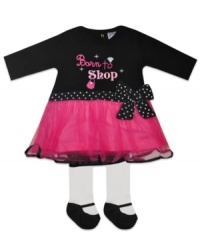 She'll be ready to dance through the aisles in this fun dress and legging set from Baby Essentials. She'll be ready to dance through the aisles in this fun dress and legging set from Baby Essentials.