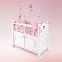 Badger Basket White Doll Crib With Cabinet Bedding And Mobile - Pink/White Badger Basket White Doll Crib With Cabinet Bedding And Mobile - Pink/White