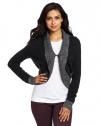 Magaschoni Women's 100% Cashmere Rib Trim Bolero Sweater, Charcoal Tweed/Charcoal, Small