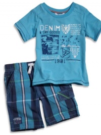 GUESS Kids Boys Baby Screen Tee & Plaid Shorts Set (, TURQUOISE (12M) GUESS Kids Boys Baby Screen Tee & Plaid Shorts Set (, TURQUOISE (12M)