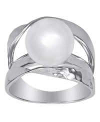 From the island of Mallorca, Spain, the gorgeous ribbon ring features a white round organic man made pearl (12 mm) set in sterling silver. Size 8. From the island of Mallorca, Spain, the gorgeous ribbon ring features a white round organic man made pearl (12 mm) set in sterling silver. Size 8.