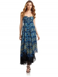 THE LOOKDiamond tie-dyed printPleated strapless sweetheart necklineBoned bodiceSeamed Empire waistDraped semi-sheer overlay panelsSide zipper with hook-and-eye closureTHE FITAbout 50 from top to hemTHE MATERIALSilkFully linedCARE & ORIGINDry cleanImportedModel shown is 5'11 (180cm) wearing US size 4. THE LOOKDiamond tie-dyed printPleated strapless sweetheart necklineBoned bodiceSeamed Empire waistDraped semi-sheer overlay panelsSide zipper with hook-and-eye closureTHE FITAbout 50 from top to hemTHE MATERIALSilkFully linedCARE & ORIGINDry cleanImportedModel shown is 5'11 (180cm) wearing US size 4.