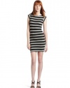 French Connection Women's Strecth Stripe Cap Sleeve Dress, Gray/Black, 4