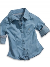GUESS Kids Girls Little Girl Long-Sleeve Woven Top, CHAMBRAY (6X) GUESS Kids Girls Little Girl Long-Sleeve Woven Top, CHAMBRAY (6X)