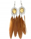 Six Feather Golden Camel Brown Feather Dangle Earrings, 5 Inches, CLEARANCE PRICED, LIMITED QUANTITY AVAILABLE