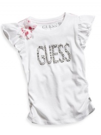GUESS Kids Girls Little Girl Top with Chiffon Flower, WHITE (5/6) GUESS Kids Girls Little Girl Top with Chiffon Flower, WHITE (5/6)